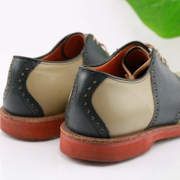 Vintage Cole Haan USA Saddle Oxford Men Size 9.5 D Beige Navy Blue Leather Comfy - Picture 5 of 12